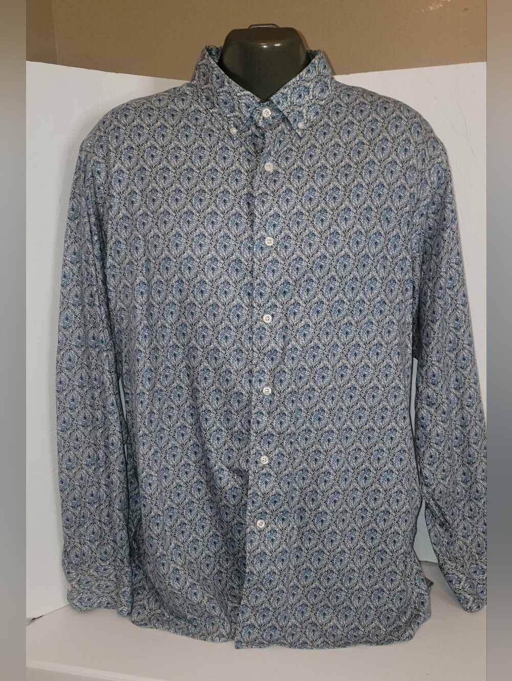 Daniel Cremieux Blue & Gray Unique Patterned Cotton Button-Down Shirt Size XL